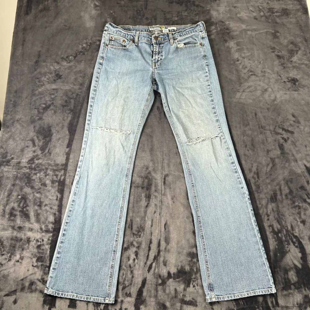 Old Navy Boot-Cut Jeans Womens 8 Long Blue Distressed Low Waist Stretch